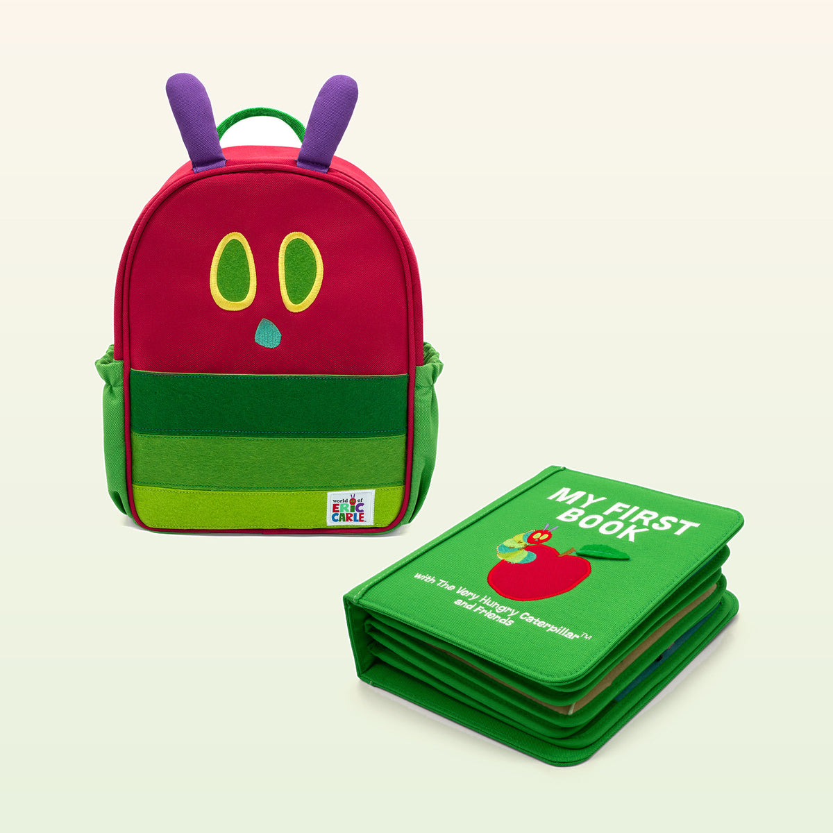 My First Book Die Raupe Nimmersatt Quiet Book – Rucksack mit gestapeltem Filzbuch von der Seite – ab 1 Jahr