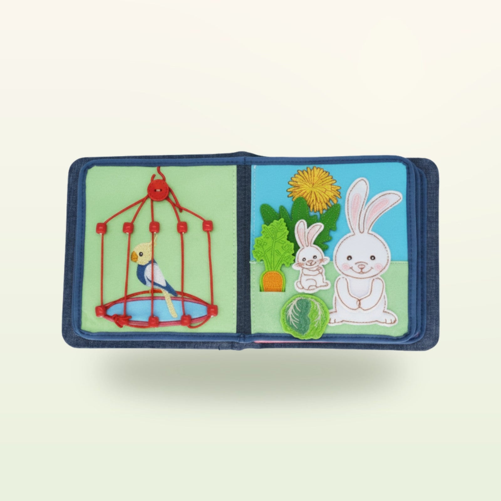 My First Book Pet Friends Doppelseite Vogel und Hase auf sanftem Creme-Hintergrund – ab 1 Jahr